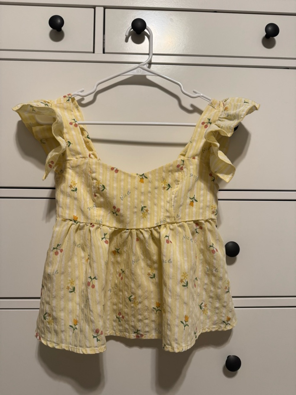 Yellow Floral Ruffle Sleeve Peplum Top